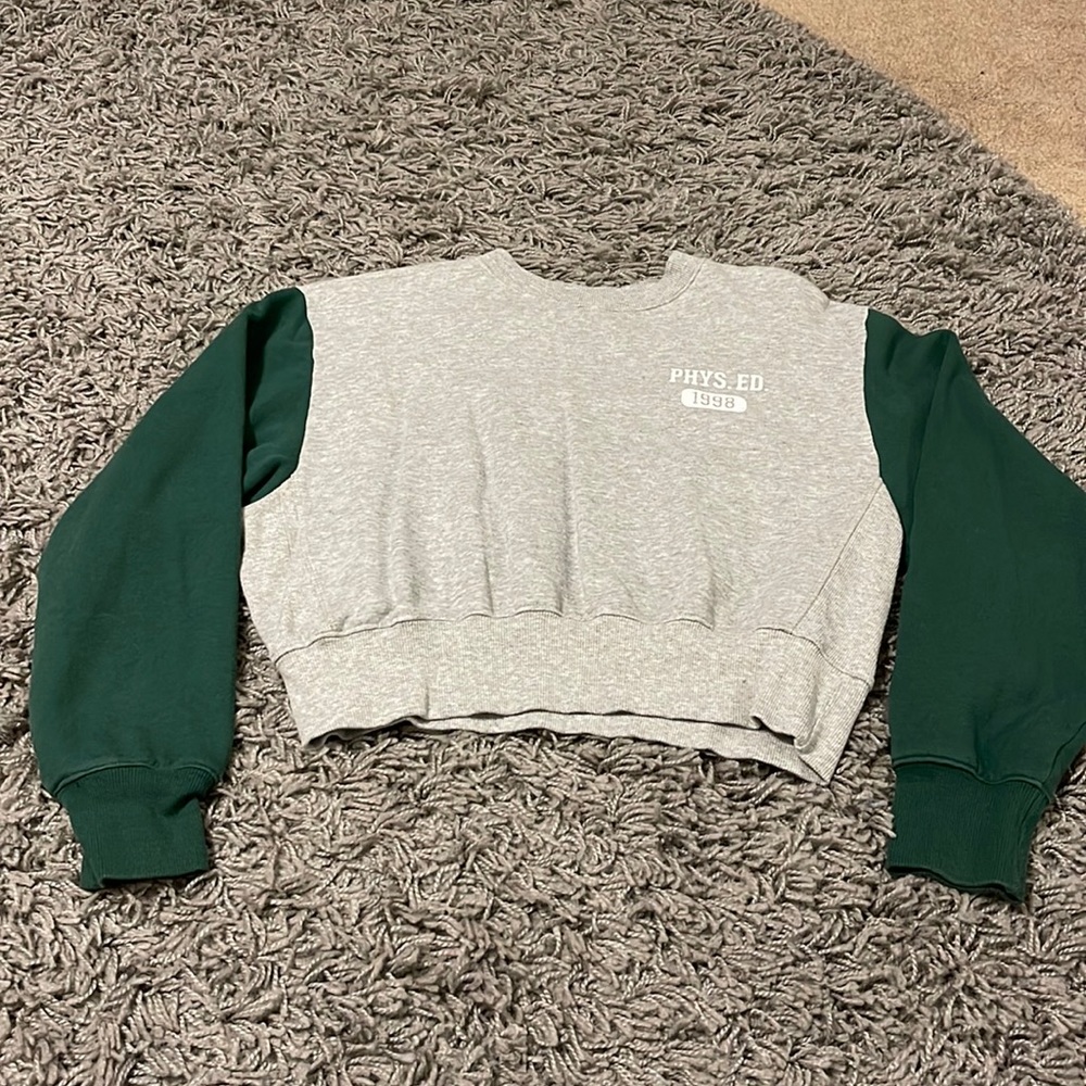 Gray and green LA hearts pacsun crop crew neck sweatshirt size S